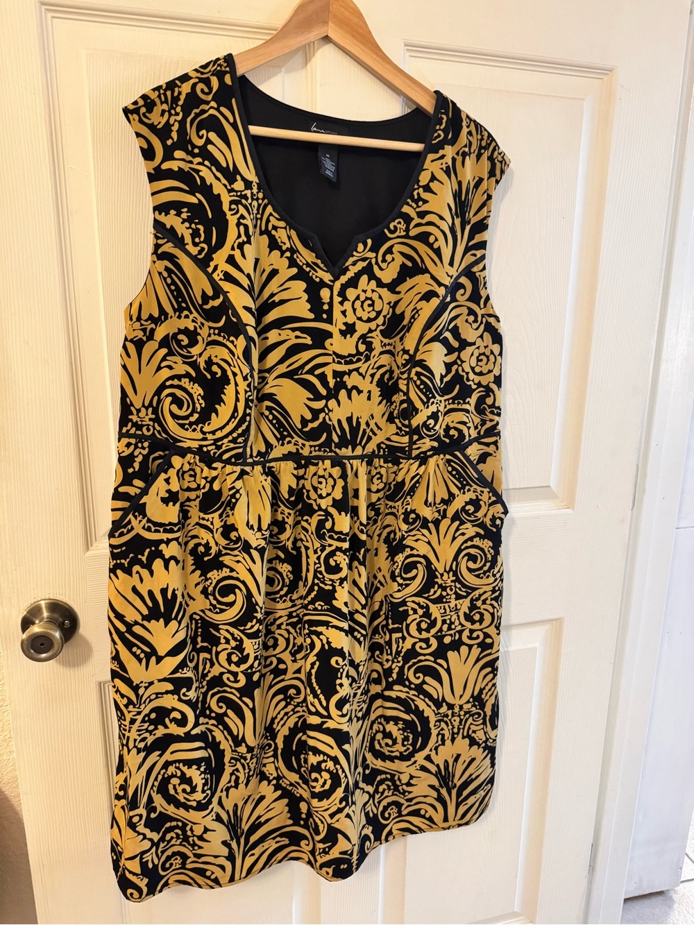 Lane Bryant Black & Mustard Scroll-Print Midi Dress